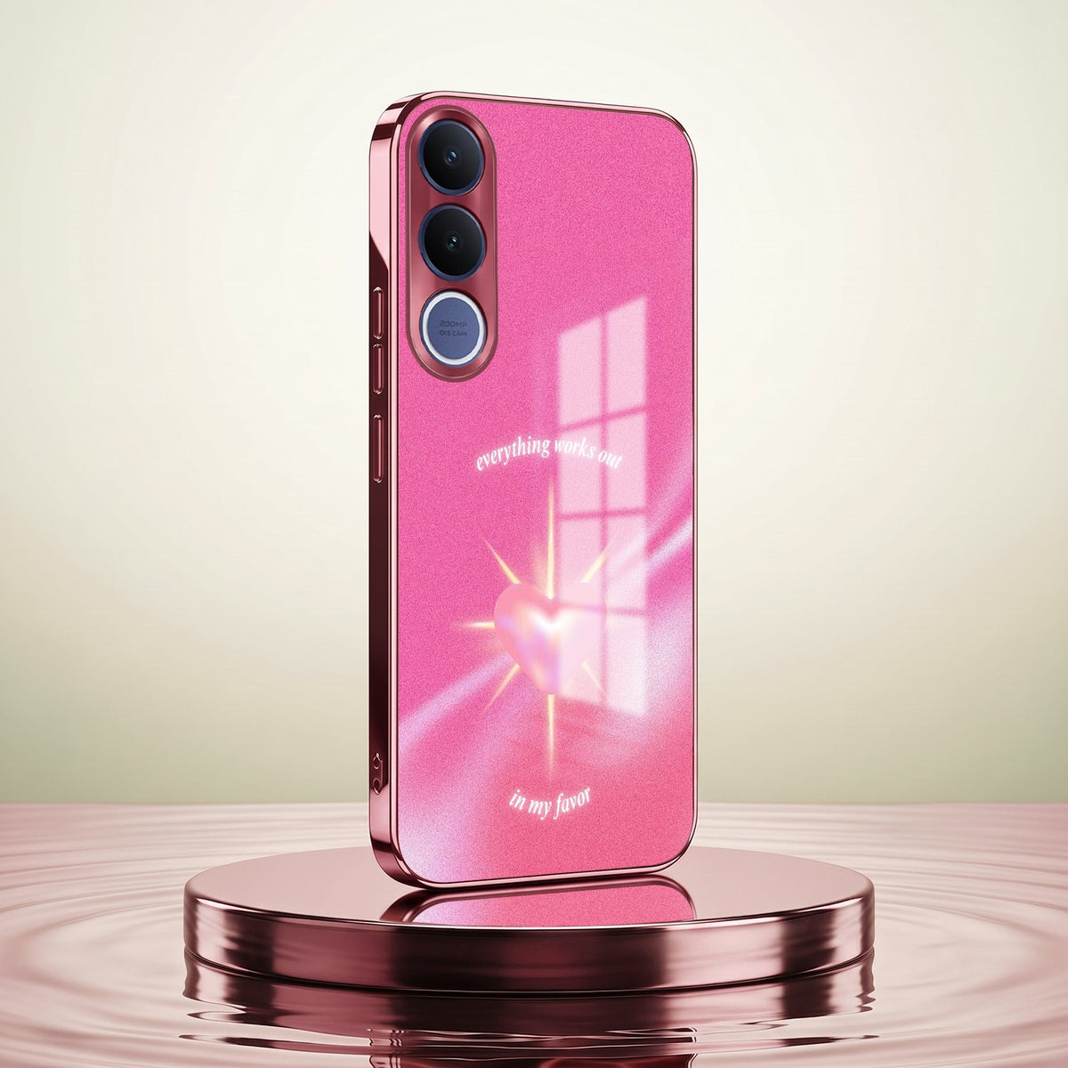 Vivo V70 FE 5G Luxury Glowing Heart Pink Electroplated Glass Phone Back Case