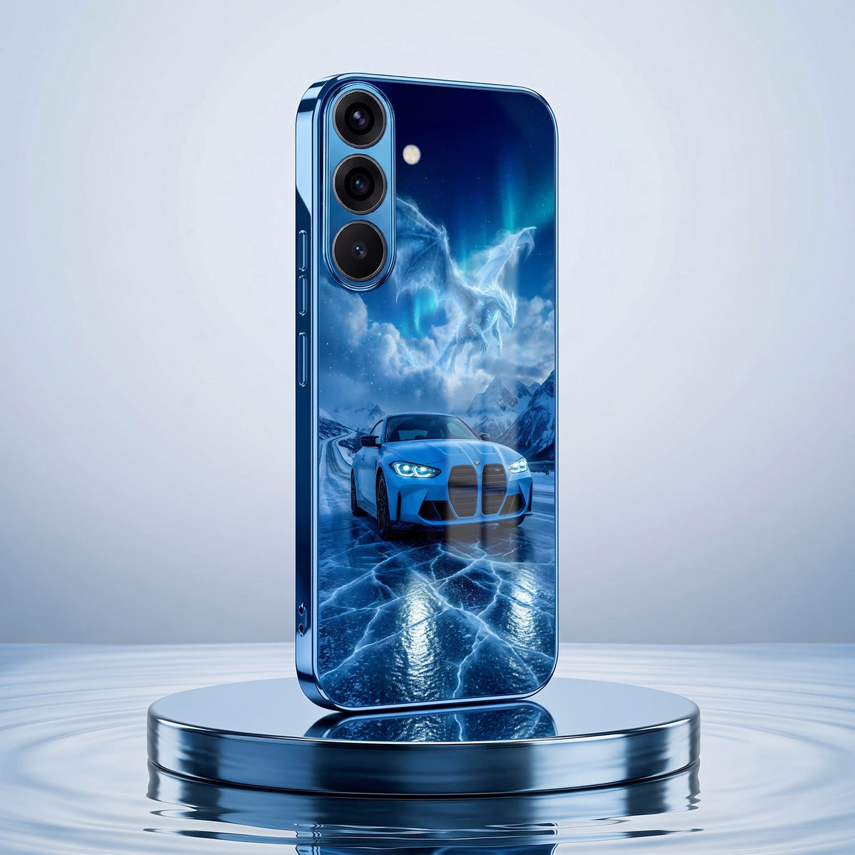 Samsung Galaxy A56 5G Ice Dragon GT Blue Electroplated Glass Phone Back Case