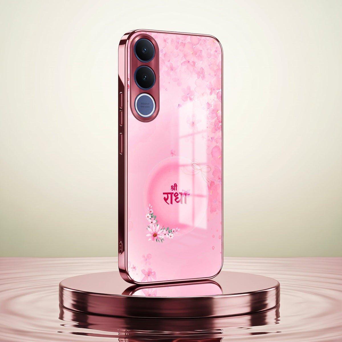 Vivo V70 FE 5G Luxury Shree Radha Pink Electroplated Glass Phone Back Case