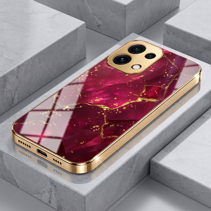 Oppo Reno 16C 5G Luxury Crimson Marble Gold Electroplated Glass Phone Back Case