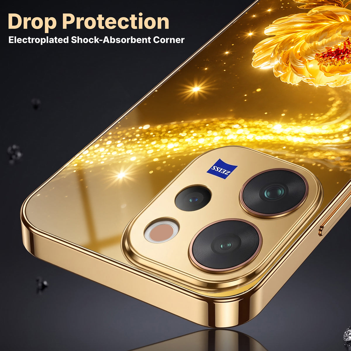 Vivo V70 5G Golden Rose Elegance Gold Electroplated Glass Phone Back Case
