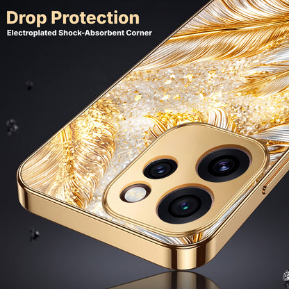Oppo Reno 15 Pro Mini 5G Golden Feather Marble Gold Electroplated Glass Phone Back Case
