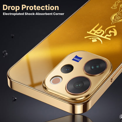 Vivo V70 5G Shree Lakshmi Divine Gold Electroplated Glass Phone Back Case