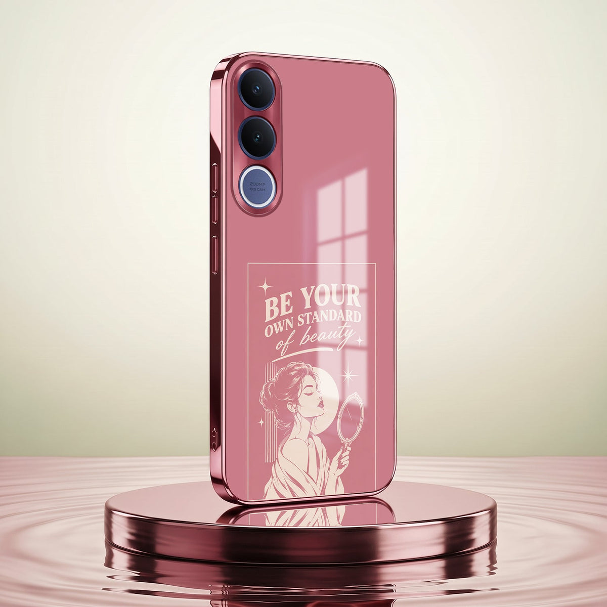 Vivo V70 FE 5G Luxury Aesthetic Girl Pink Electroplated Glass Phone Back Case