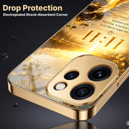 Oppo Reno 15 Pro Mini 5G 11:11 Manifestation Gold Electroplated Glass Phone Back Case
