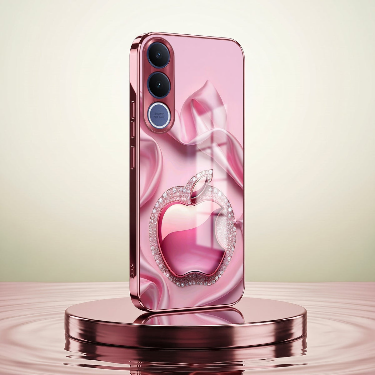 Vivo V70 FE 5G Luxury Apple Logo Pink Electroplated Glass Phone Back Case