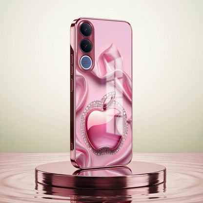Vivo V70 FE 5G Luxury Apple Logo Pink Electroplated Glass Phone Back Case