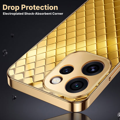 Oppo Reno 15 Pro Mini 5G Golden Criss Cross Gold Electroplated Glass Phone Back Case