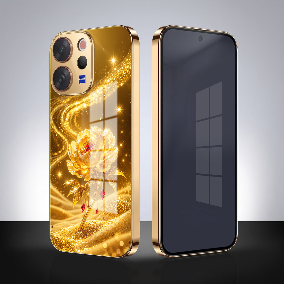 Vivo V70 5G Golden Rose Elegance Gold Electroplated Glass Phone Back Case