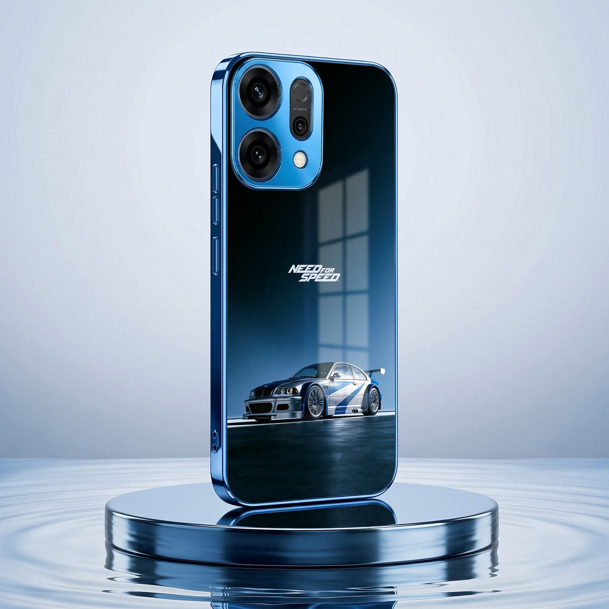 Oppo Reno 14 5G Need For Speed Blue Electroplated Glass Phone Back Case