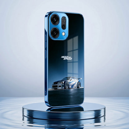 Oppo Reno 14 5G Need For Speed Blue Electroplated Glass Phone Back Case