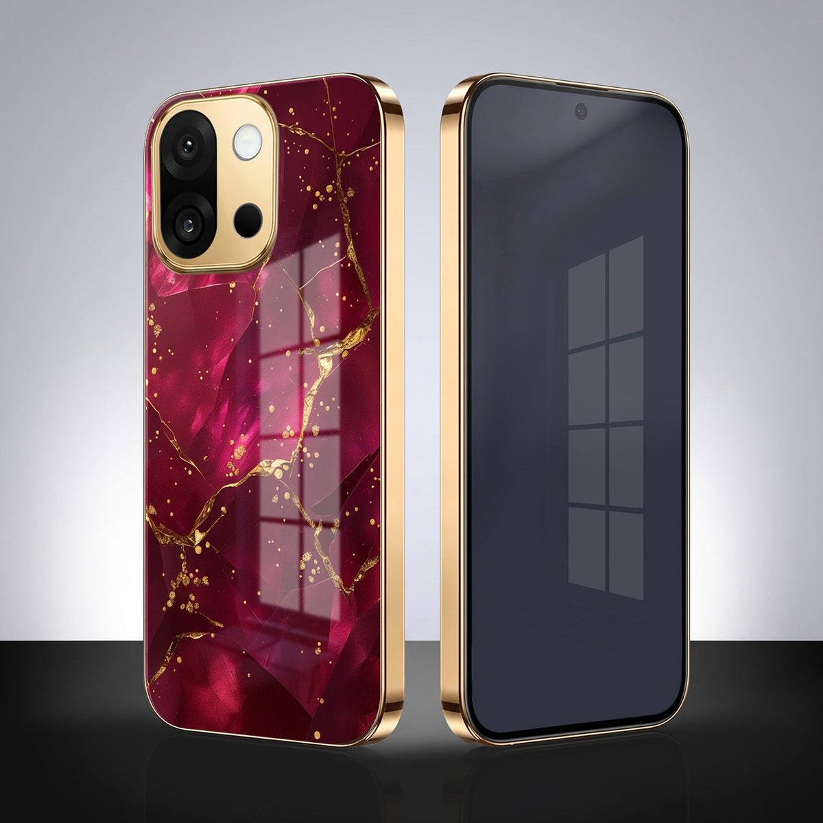 OnePlus 13s 5G Luxury Crimson Marble Gold Electroplated Glass Phone Back Case
