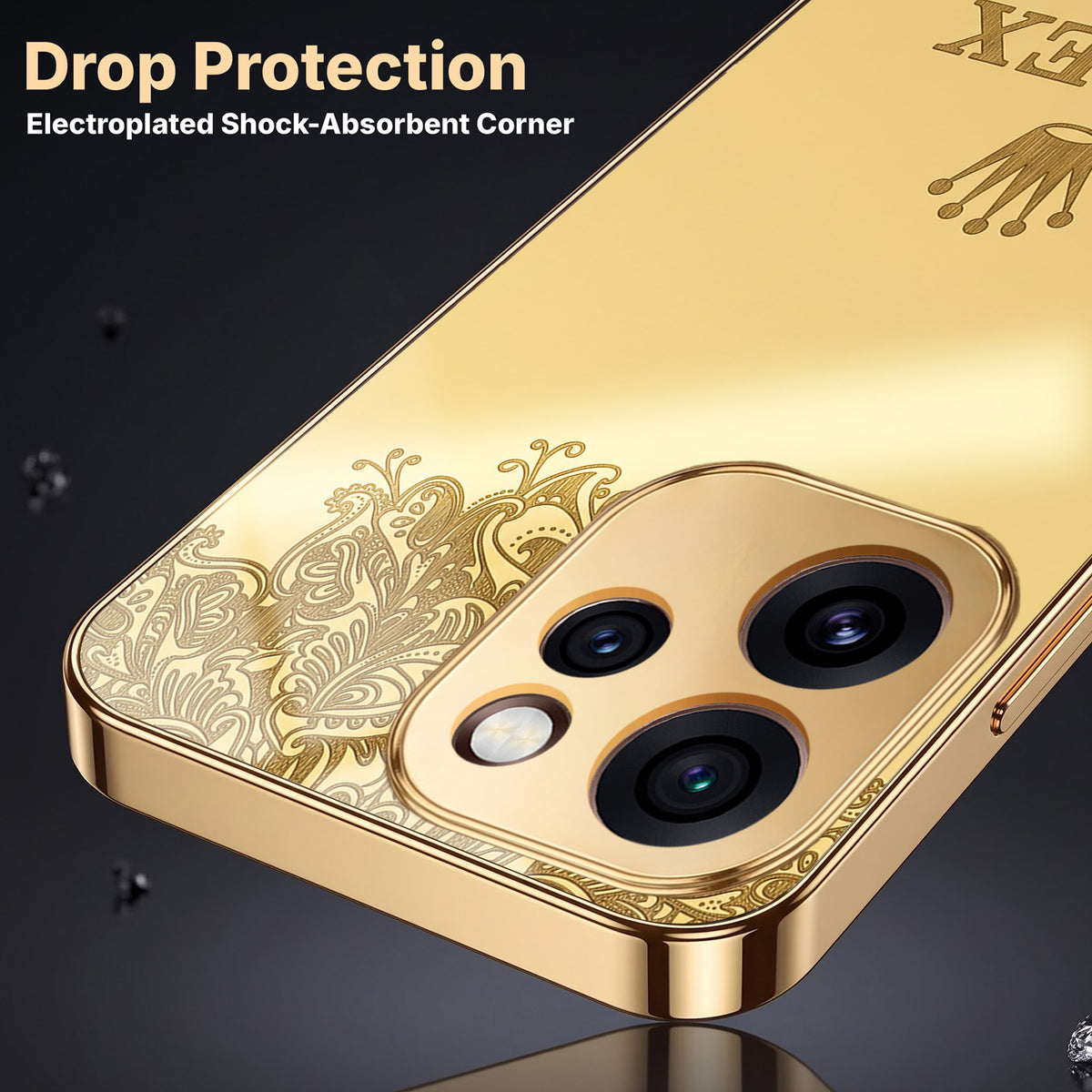 Oppo Reno 15 Pro Mini 5G Rolex Crown Gold Electroplated Glass Phone Back Case