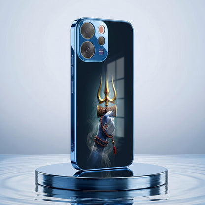 Vivo V70 5G Divine Shiva Trisul Blue Electroplated Glass Phone Back Case