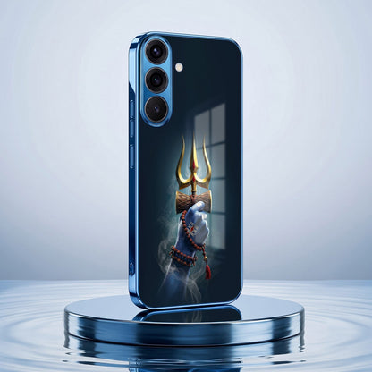 Samsung Galaxy A56 5G Divine Shiva Trisul Blue Electroplated Glass Phone Back Case