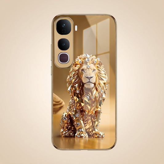 Vivo Y400 Pro 5G Luxury Lion Gold Electroplated Glass Phone Back Case