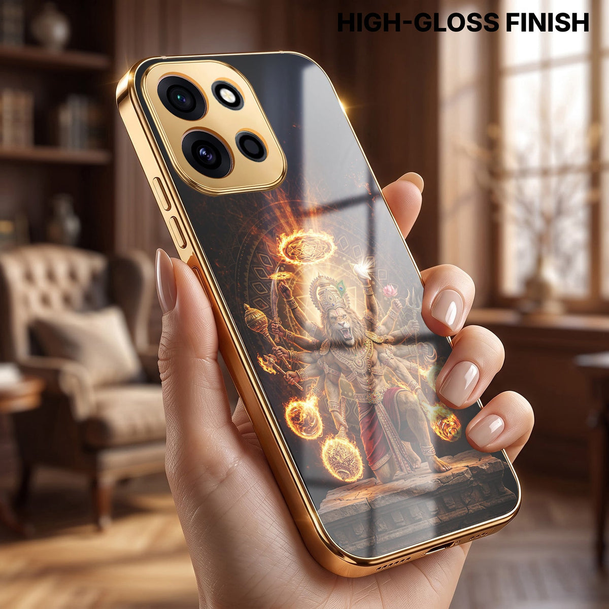 OnePlus Nord 6 5G Lord Narasimha Gold Electroplated Glass Phone Back Case