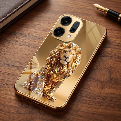 Oppo Reno 14 5G Luxury Lion Gold Electroplated Glass Phone Back Case