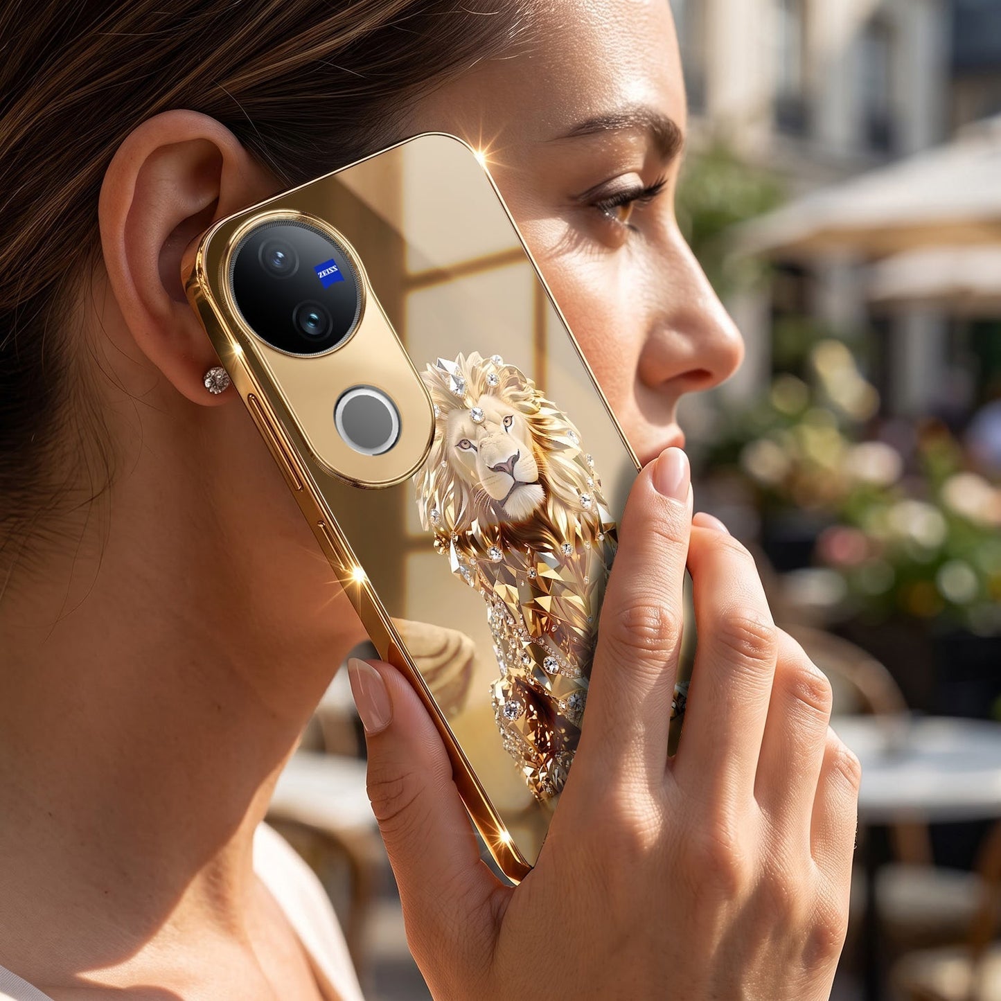 Vivo V50 5G Luxury Lion Gold Electroplated Glass Phone Back Case