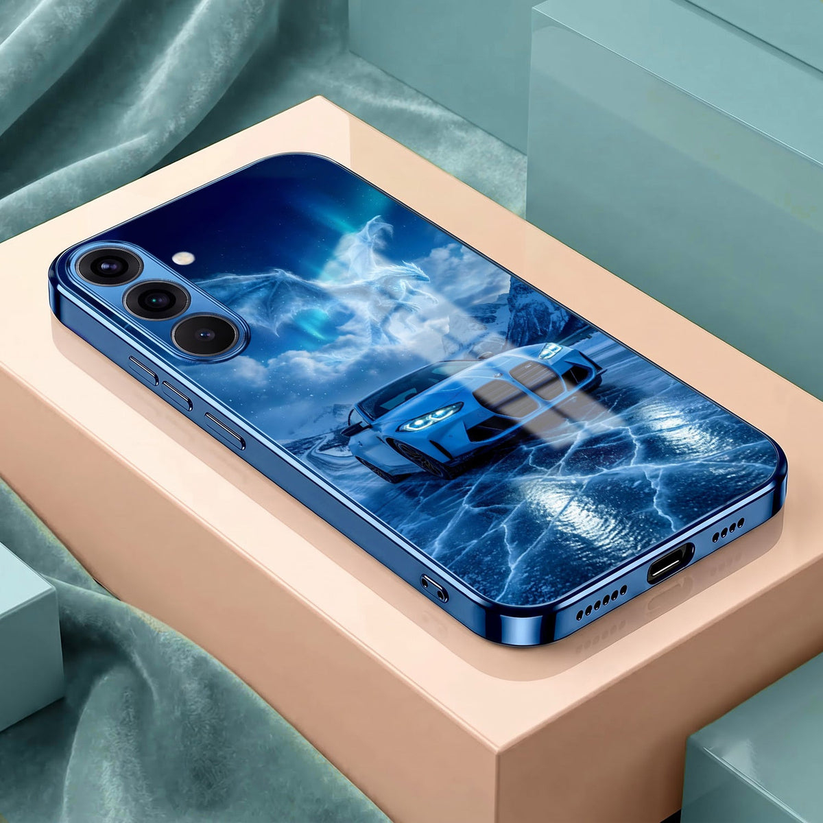 Samsung Galaxy A56 5G Ice Dragon GT Blue Electroplated Glass Phone Back Case