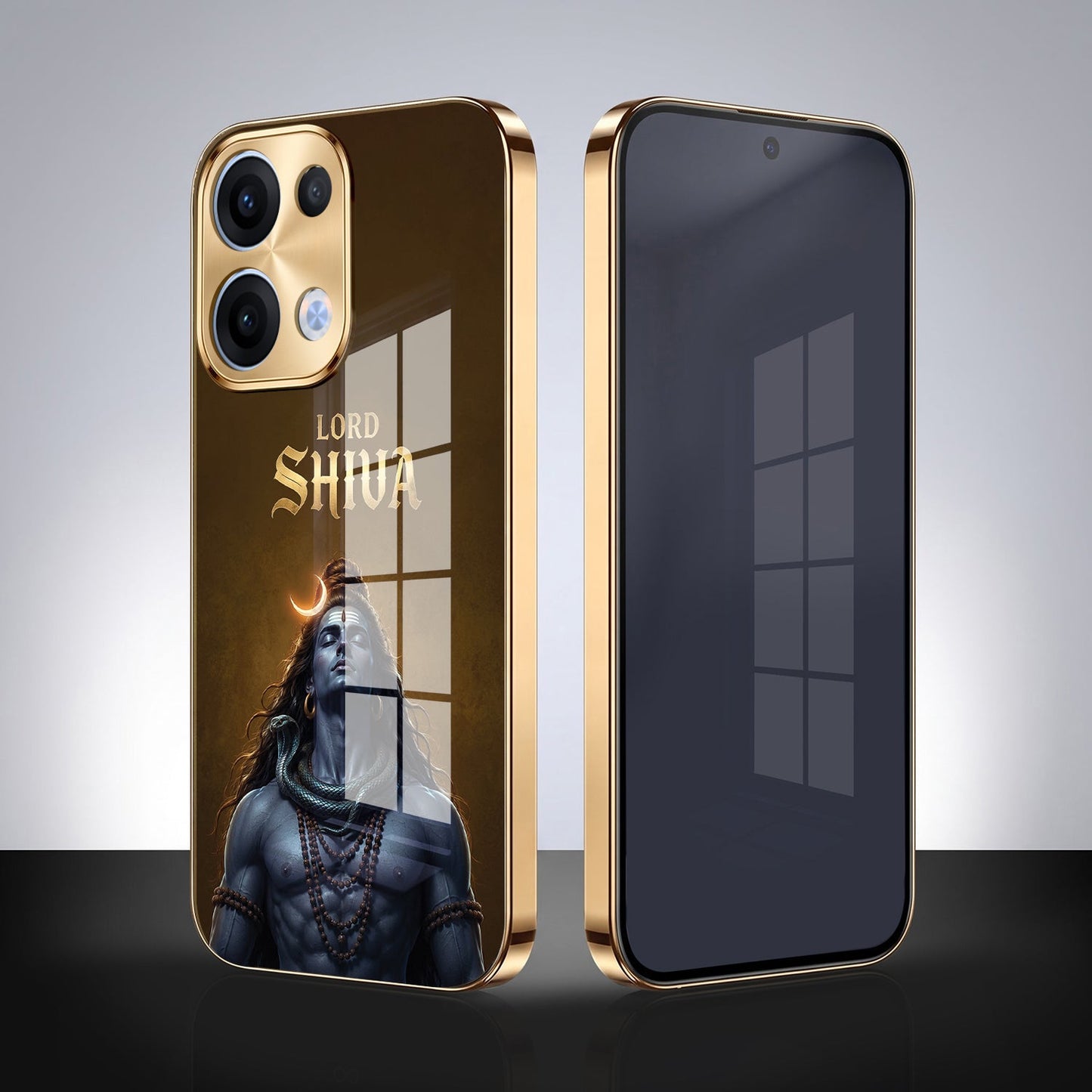 Oppo Reno 13 5G Lord Shiva Gold Electroplated Glass Phone Back Case