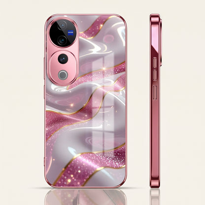 Vivo V40 Pro 5G Pearl Marble Pink Electroplated Glass Phone Back Case