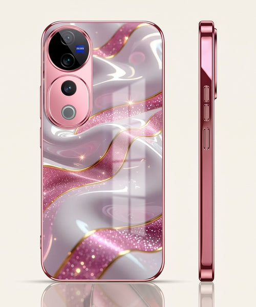 Vivo V40 Pro 5G Pearl Marble Pink Electroplated Glass Phone Back Case