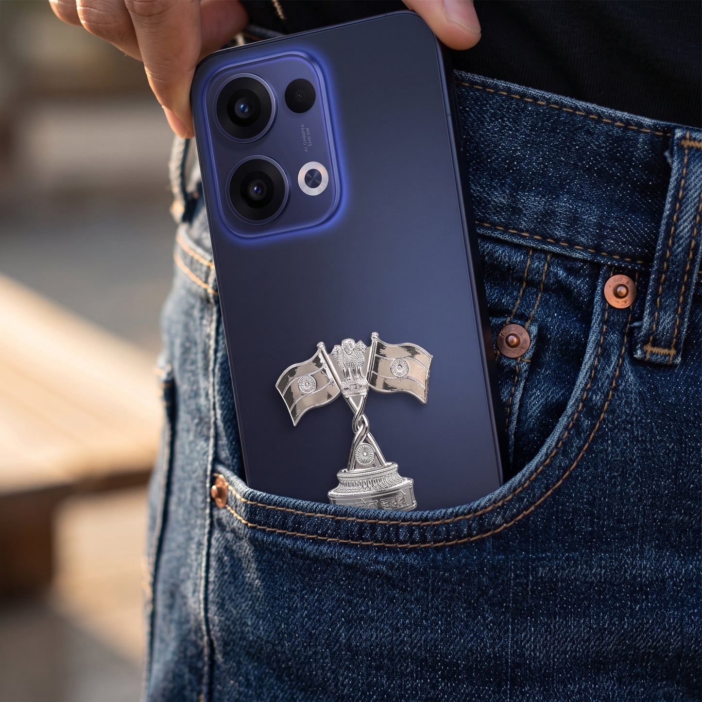 Oppo Reno 13 5G Compatible 3D Indian Metal Flag Emblem Sticker