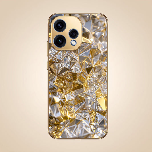 Oppo Reno 15 5G White Diamond Shatter Gold Electroplated Glass Phone Back Case