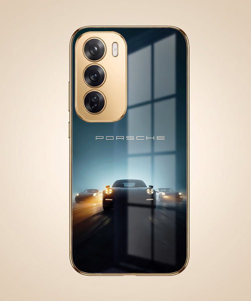 Oppo Reno 12 Pro 5G Porsche Luxury Gold Electroplated Glass Phone Back Case