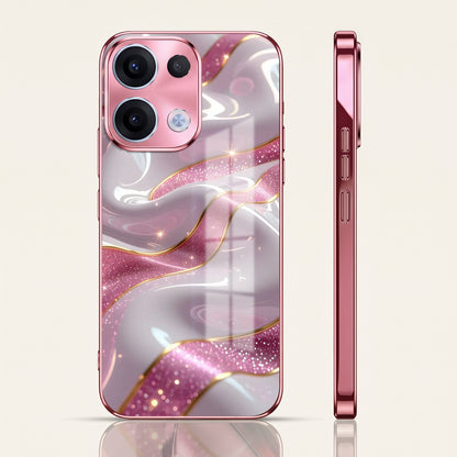 Oppo Reno 13 5G Pearl Marble Pink Electroplated Glass Phone Back Case