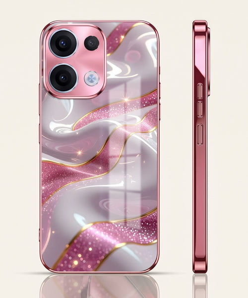 Oppo Reno 13 5G Pearl Marble Pink Electroplated Glass Phone Back Case