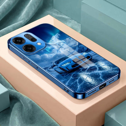 Oppo Reno 14 5G Ice Dragon GT Blue Electroplated Glass Phone Back Case