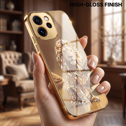 Oppo Reno 15 Pro Mini 5G Luxury Lion Gold Electroplated Glass Phone Back Case