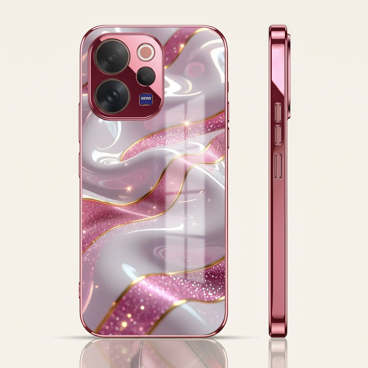 Vivo V70 5G Pearl Marble Pink Electroplated Glass Phone Back Case