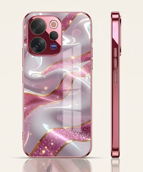 Vivo V70 5G Pearl Marble Pink Electroplated Glass Phone Back Case