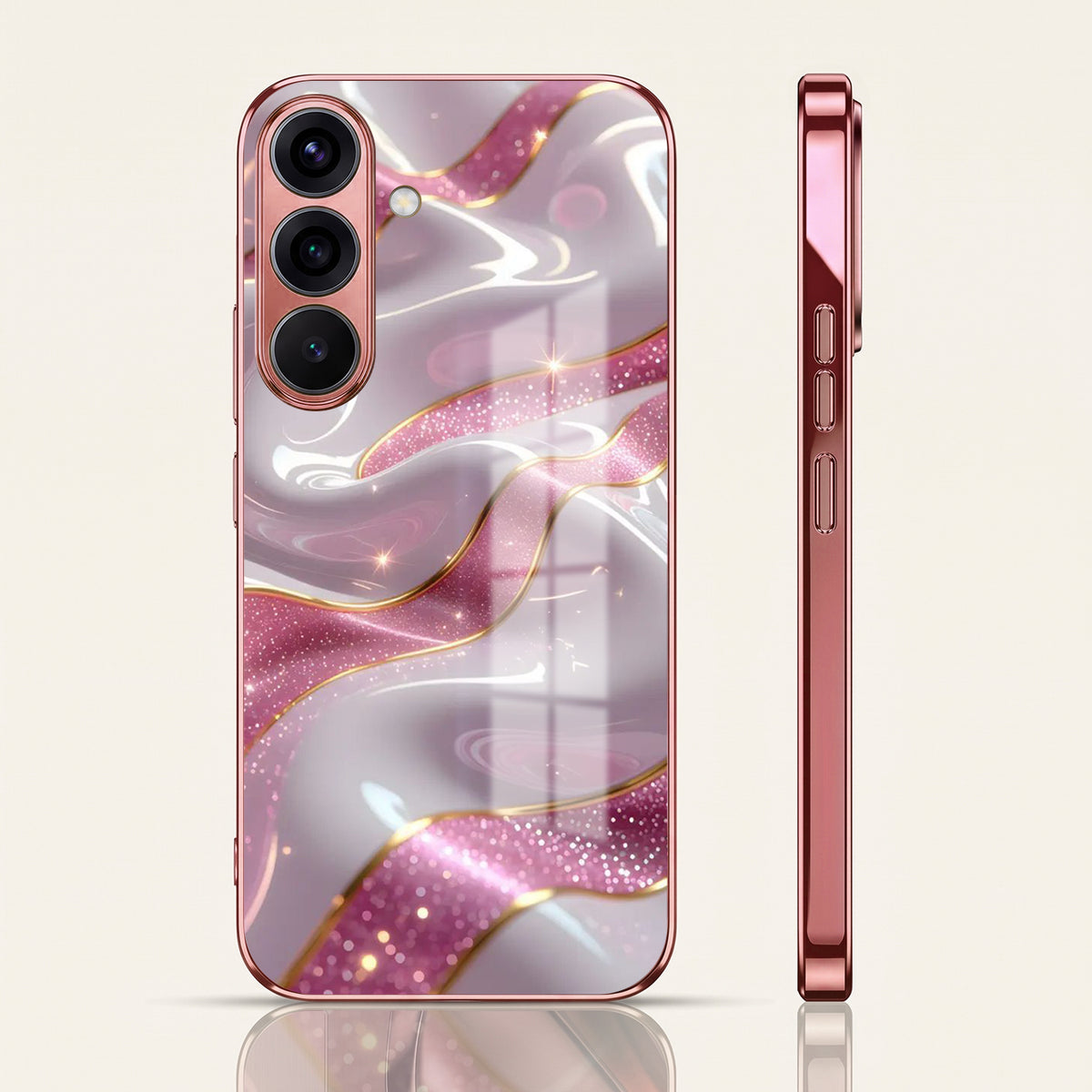 Samsung Galaxy A56 5G Pearl Marble Pink Electroplated Glass Phone Back Case