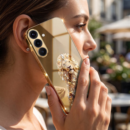 Samsung Galaxy A56 5G Luxury Lion Gold Electroplated Glass Phone Back Case