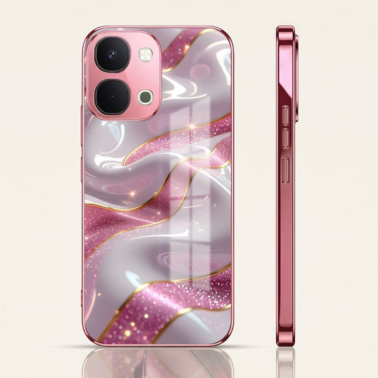 Vivo T5x 5G Pearl Marble Pink Electroplated Glass Phone Back Case