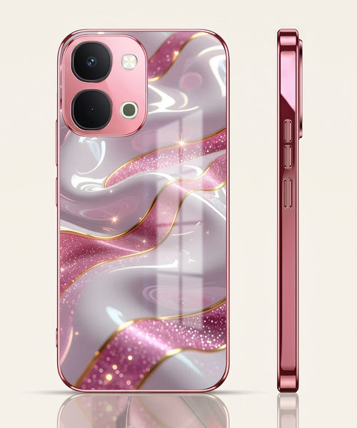 Vivo T5x 5G Pearl Marble Pink Electroplated Glass Phone Back Case