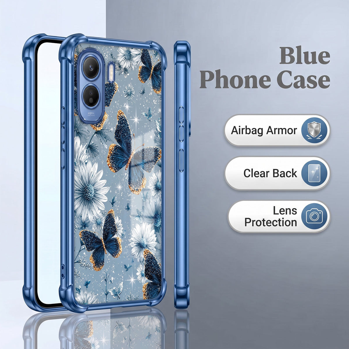 Vivo T5 Pro 5G Blue Butterfly Floral Airbags Printed Back Case