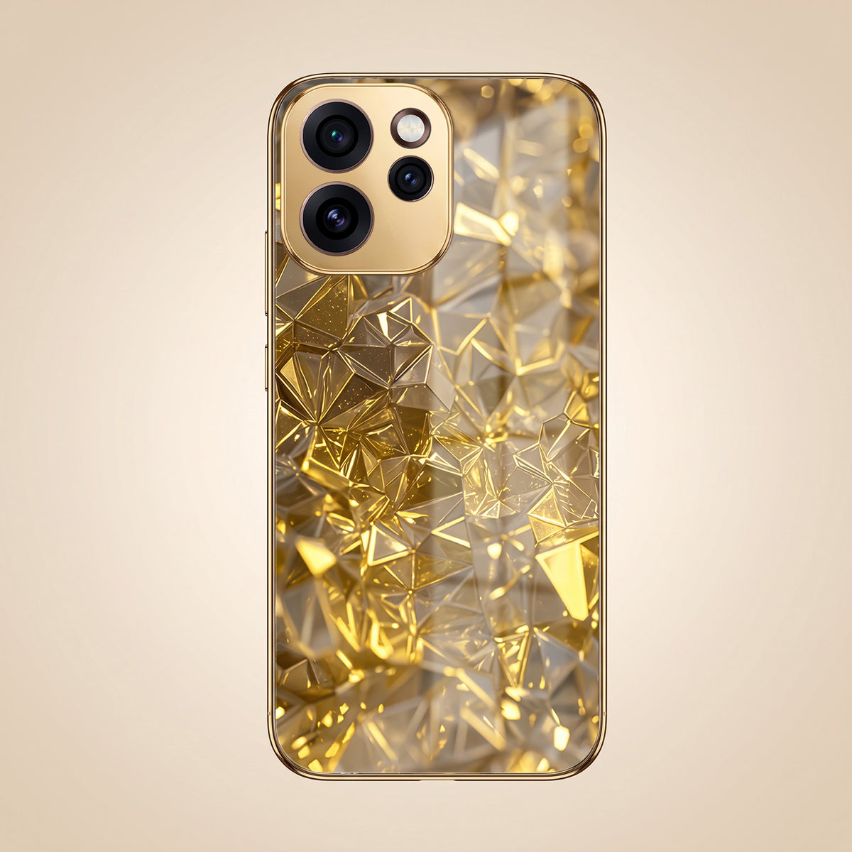 Oppo Reno 15 Pro Mini 5G Golden Diamond Shatter Gold Electroplated Glass Phone Back Case