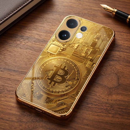 Vivo V60e 5G Bitcoin Gold Electroplated Glass Phone Back Case