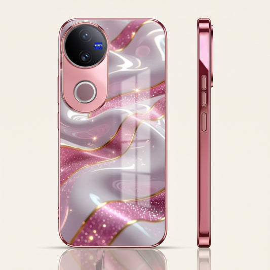 Vivo V50 5G Pearl Marble Pink Electroplated Glass Phone Back Case