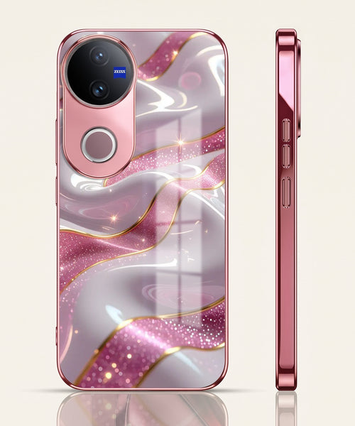Vivo V50 5G Pearl Marble Pink Electroplated Glass Phone Back Case