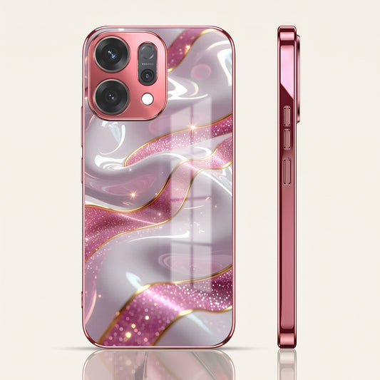 Oppo Reno 14 5G Pearl Marble Pink Electroplated Glass Phone Back Case