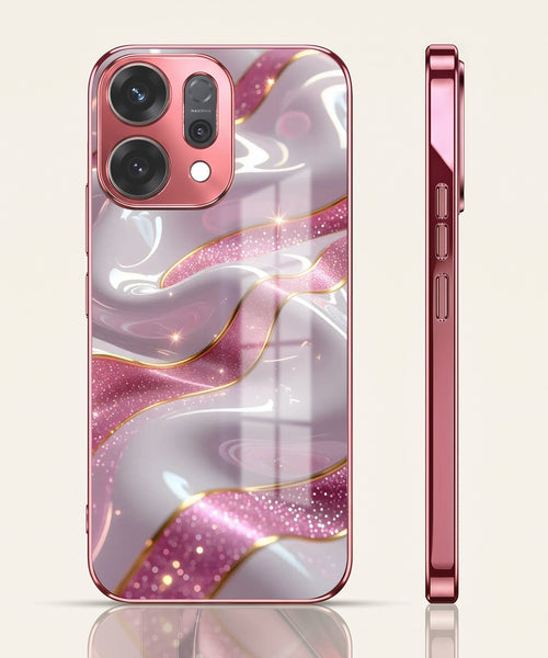 Oppo Reno 14 5G Pearl Marble Pink Electroplated Glass Phone Back Case