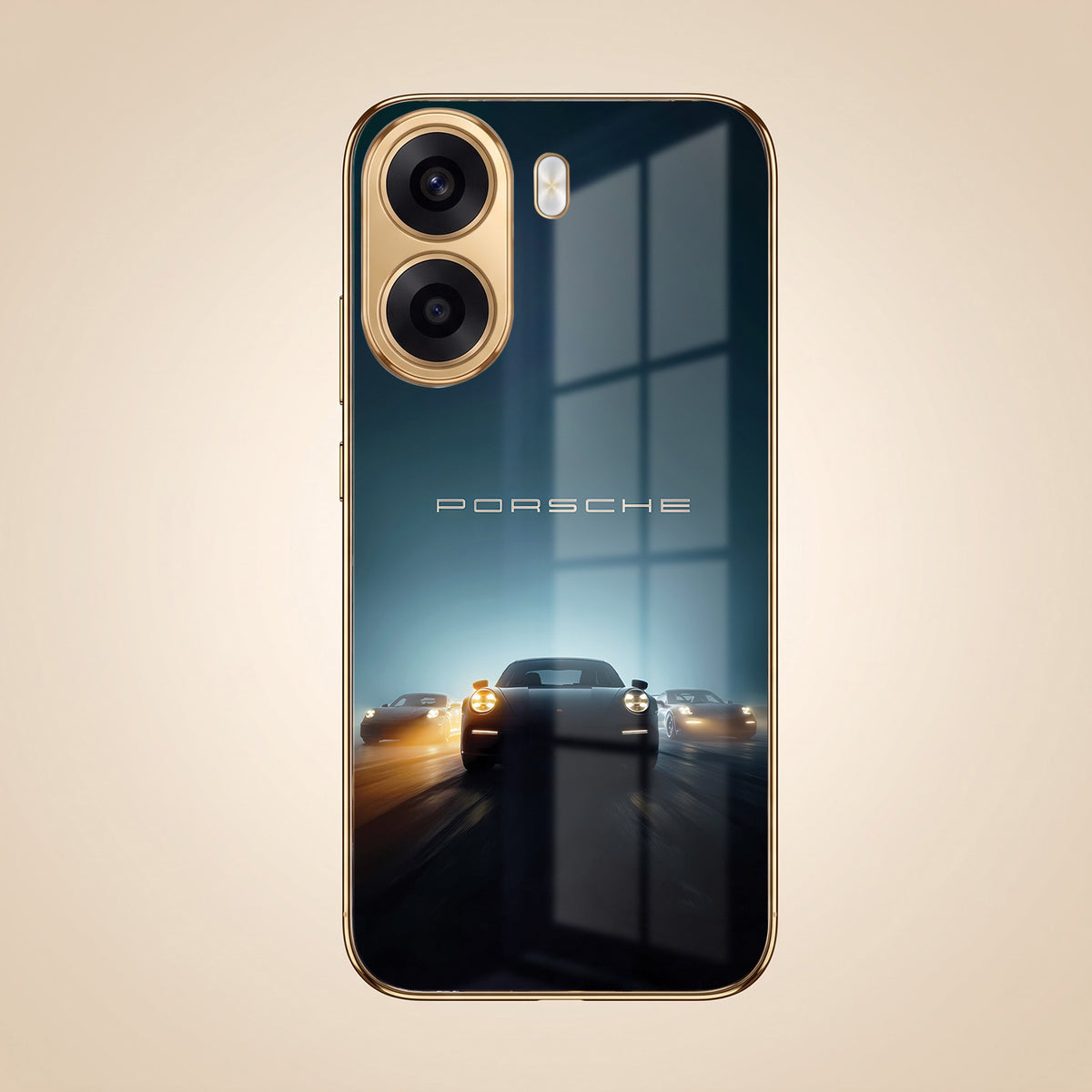 Oppo K14x 5G Porsche Luxury Gold Electroplated Glass Phone Back Case
