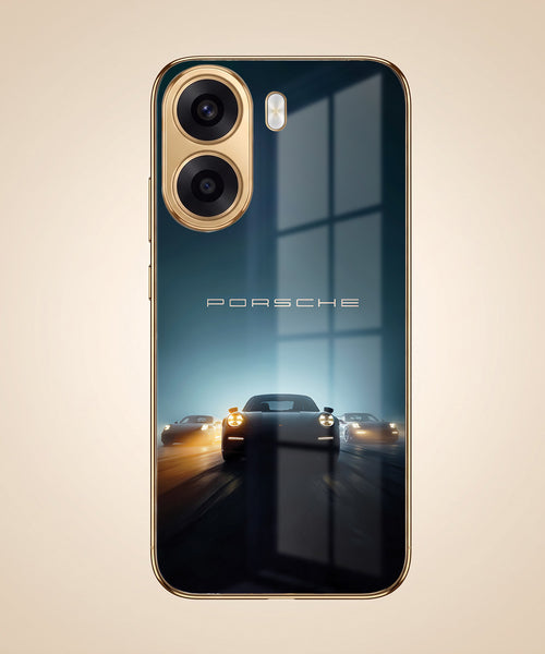 Oppo K14x 5G Porsche Luxury Gold Electroplated Glass Phone Back Case