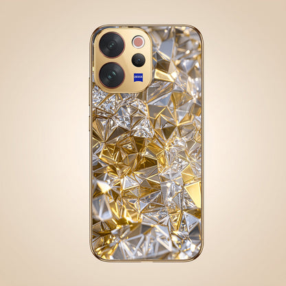 Vivo V70 5G White Diamond Shatter Gold Electroplated Glass Phone Back Case